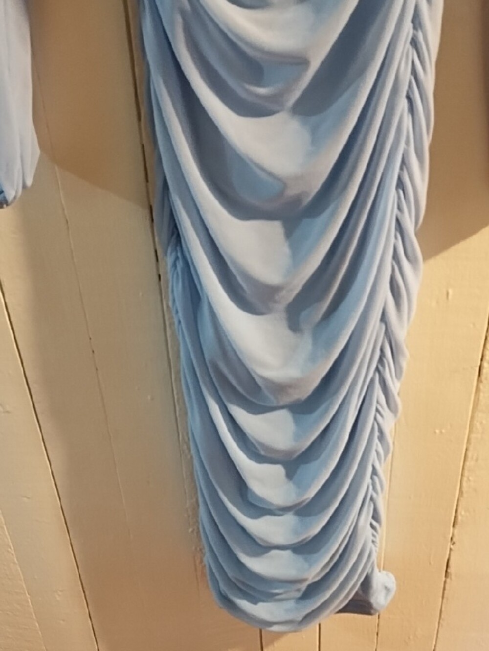 Light Blue Ruched Long-Sleeve Midi Dress Medium EUC. - Picture 3 of 15